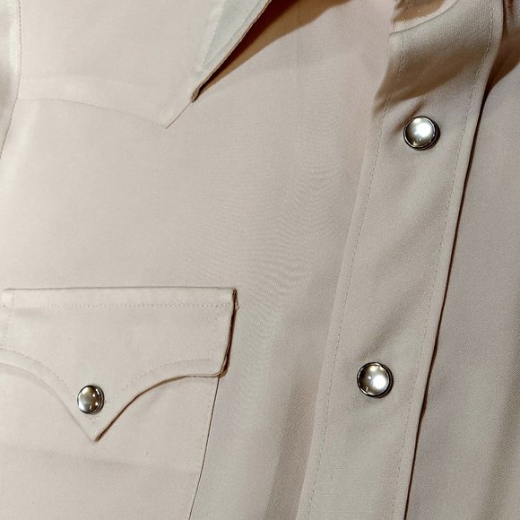 FREE SHIPPING VTG California Ranch Wear H Bar C Beige Pearl Snap Western Shirt - Picture 5 of 7